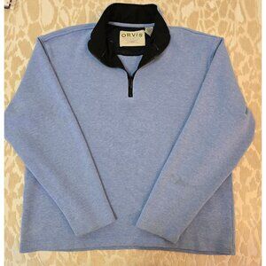 Orvis Mens Size L Light Blue 1/4 Zip Pullover w/ Sleeve Pocket Golf  READ